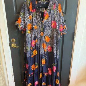 Anthropologie Navy Floral Maxi Dress